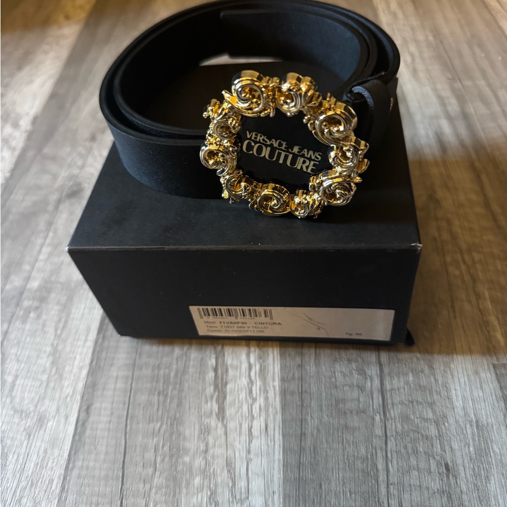 Versace Jeans Collection Black and Gold Baroque Belt